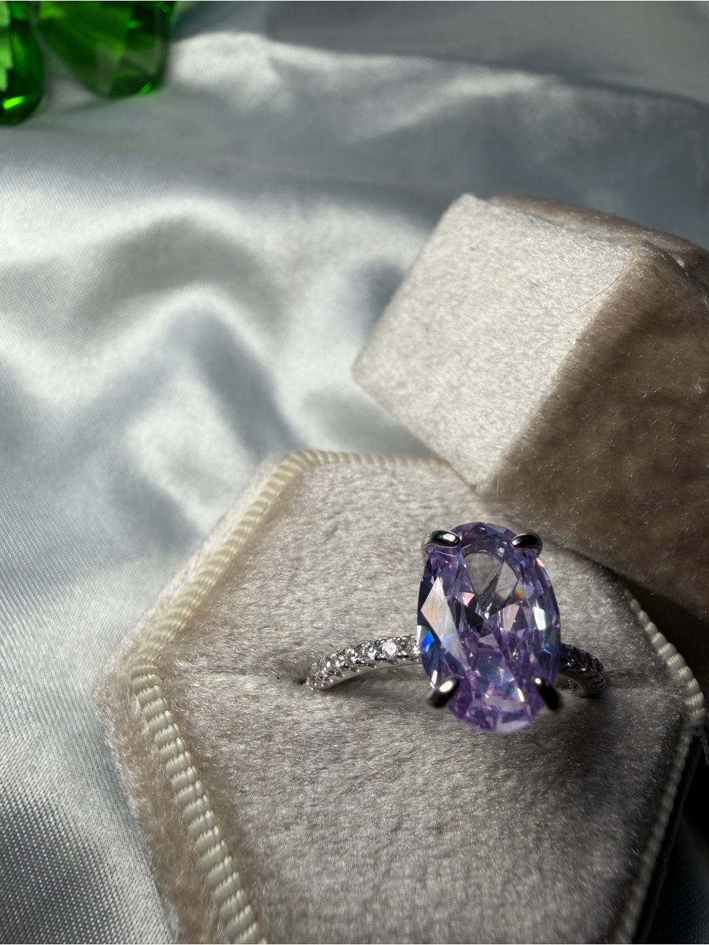 4.5 CT Purple Amethyst Ring | 925 Sterling Silver | Moissanite Accents | Size 7